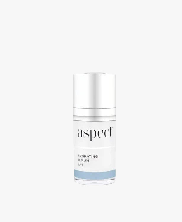 Skincare serum bottle labeled 'aspect' on a white background